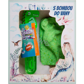 Bohemia Gifts Dino guľa do kúpeľa 80 g + fúkač bublín 30 ml, kozmetická súprava pre deti