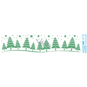 Arch Vianočná samolepka, okenná fólia bez lepidla Zelené stromčeky s glitrami 50 x 12 cm