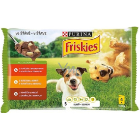 Purina Friskies hovädzie, kuracie, jahňacie s mrkvou v šťave kompletné krmivo pre psov kapsule 4 x 100 g