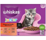 Whiskas Junior klasické jedlá v šťave hovädzie, kuracie, jahňacie, hydinové kapsičky v šťave 12 x 85 g