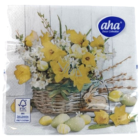 Aha papierové obrúsky 3 vrstvy 33 x 33 cm 20 kusov Veľkonočný košík s narcismi