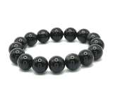 Obsidiánový náramok elastický prírodný kameň, guľôčka 12 mm / 16 - 17 cm, bez okrajov