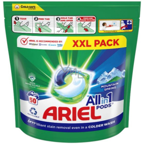Ariel All in1 Pods Mountain Spring gélové kapsuly na biele a svetlé prádlo 50 kusov