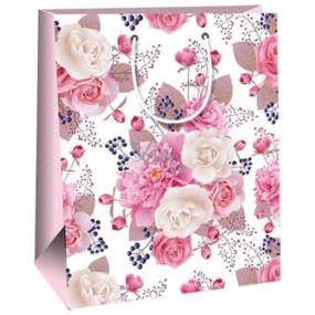 Ditipo Darčeková papierová taška 26,4 x 13,6 x 32,7 cm Biele ružové kvety