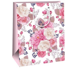 Ditipo Darčeková papierová taška 26,4 x 13,6 x 32,7 cm Biele ružové kvety