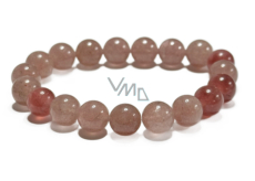 Kremeň ružový / jahodový náramok elastický prírodný kameň, guľôčka 10 mm / 16 - 17 cm, najdokonalejší liečiteľ