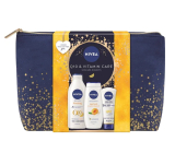 Nivea Q10 & Vitamin Care Firming spevňujúce telové mlieko 400 ml + Nivea Apricot sprchový gél 250 ml + Nivea Anti Age Q10 krém na ruky 100 ml + kozmetická etue, kozmetická sada pre ženy