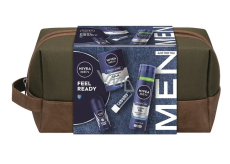Nivea Men Feel Ready balzam po holení 100 ml + Nivea Men Protect & Care gél na holenie 200 ml + Nivea Men Protect & Care antiperspirant roll-on 50 ml + Labello Men Active balzam na pery 4,8 g + kozmetická etue, kozmetická sada pre mužov