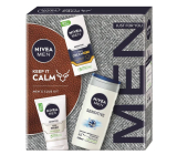 Nivea Men Keep it Calm Sensitive SPF15 pleťový krém 75 ml + Nivea Men Sensitive čistiaci gél 100 ml + Nivea Men Sensitive Bamboo Extract sprchový gél 250 ml, kozmetická sada pre mužov