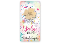 Nekupto Vreckové objatie Štvorlístok Všetko najlepšie, šťastie do vrecka 6 x 12 cm