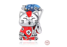 Stříbro přívěsek 925 Japonská kočka Maneki Neko s rybou Koi pro štěstí