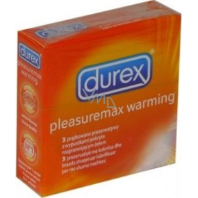 Durex Pleasuremax Warming kondóm s vrúbkami a výstupkami hrejivý lubrikant nominálna šírka: 56 mm 3 kusy