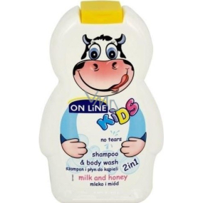 On Line Mlieko & Med 2v1 sprchový gél a šampón na vlasy pre deti 250 ml