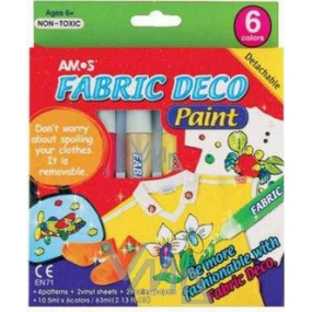 Amos Fabric Deco Farba na textil, nažehľovacie šablóny, fólia 6 kusov 10,5 ml