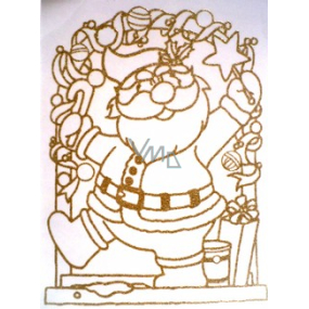 Okenné fólie bez lepidla Santa Claus zlaté glitre oblúk 30 x 20 cm