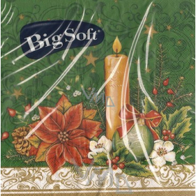 Big Soft Papierové obrúsky 2 vrstvové 33 x 33 cm 20 kusov Vianočná Sviečka a hviezda zelené
