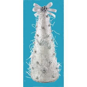Stromček bielo-strieborný kužeľ s perličkami 18 cm