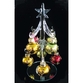 Stromček sklenený s farebnými ozdobami 15 cm