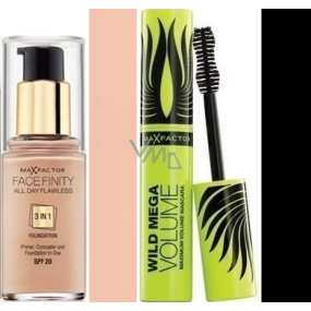 Max Factor Facefinity All Day Flawless 3v1 make-up 45 Warm Almond 30 ml + Wild Mega Volume riasenka čierna 11 ml