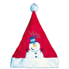 Mikuláš / Santa vianočné čiapky červená so snehuliakom 35 x 30 cm
