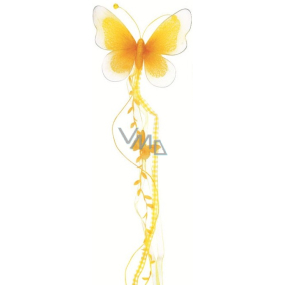 Motýľ sa silónovym krídlami a pierkom žltý 73 x 17 cm