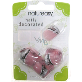 Diva & Nice Natureasy Nails Decorated nalepovacie nechty ružové s čierno-striebornú aplikácií 24 kusov