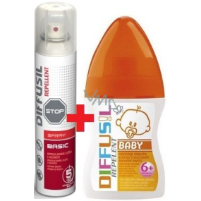 Diffusil Repellent Basic repelent na odpudzovanie komárov, kliešťov a mušiek sprej 200 ml + Diffusil Baby repelent 100 ml