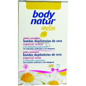 Body Natur Sensitive Harmanček a vitamín E epilačný voskové pásiky na tvár 12 kusov + poepilačné obrúsky 2 kusy