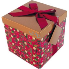 Anjel Darčeková krabička skladacia s mašľou vianočné červená s vínovou mašľou 1372 M 15 x 15 x 15 cm 1 kus