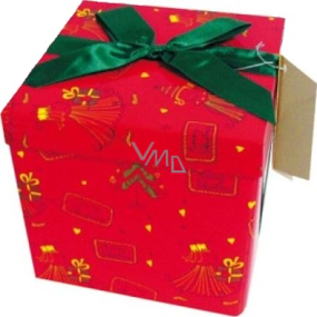 Anjel Darčeková krabička skladacia s mašľou vianočné červená so zelenou mašľou 15 x 15 x 15 cm 1 kus