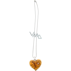 Strieborný náhrdelník so skleneným oranžovým srdcom 45 cm