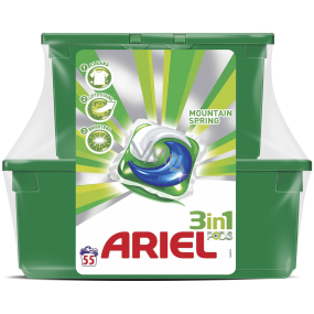 Ariel 3v1 Mountain Spring gélové kapsule na pranie bielizne 23 kusov + 32 kusov