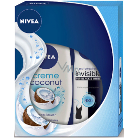 Nivea Coconut Sensation krémový sprchový gél 250 ml + Invisible Black & White Pure antiperspirant dezodorant sprej 150 ml, pre ženy kozmetická sada