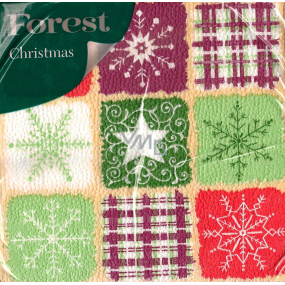Forest Papierové obrúsky 1 vrstvové 33 x 33 cm 20 kusov Vianočný Vločky, káro, hviezdička