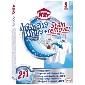 K2r Intensive White + Stain remover intenzívny biela + odstraňovač škvŕn 5 kusov