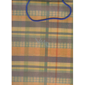 Nekupto Darčeková papierová taška 36,5 x 28 x 10 cm Oranžovo-hnedé-zelené káro, 341 KCL