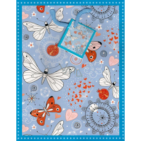 Nekupto Darčeková papierová taška 23 x 18 x 10 cm Modrá s motýlikmi 1014 40 ÚFM