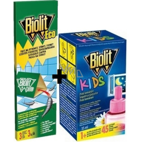 Biolit Kids Elektrický odparovač proti komárom 45 nocí náhradná náplň 35 ml + Biolit Eco pasca na rybenky, Stinky, svinky na monitorovanie 3 kusy