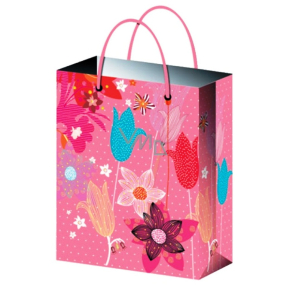Anjel Darčeková papierová taška 15 x 12 x 5,5 cm ružová s kvetmi