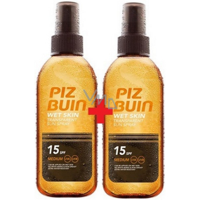 Piz Buin Wet Skin SPF15 transparentný slnečné sprej 150 ml + SPF15 transparentné slnečné sprej 150 ml, duopack