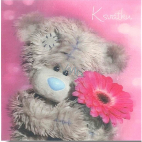 Me to You Blahoželania do obálky 3D K sviatku, medvedík s gerberou, 15,5 x 15,5 cm