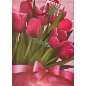 Nekupto Darčeková papierová taška 32,5 x 26 x 13 cm Ružové tulipány 1 kus 1126 30 KFL