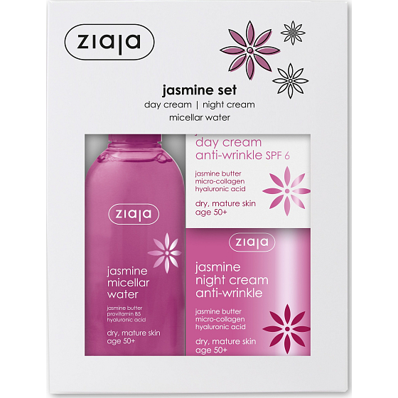 Ziaja Jazmín 50+ denný krém 50 ml + nočný krém 50 ml + micelárna voda 200 ml, kozmetická sada