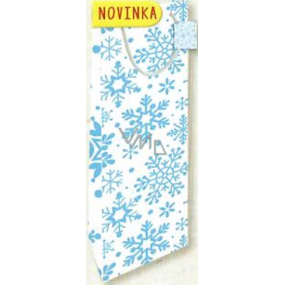 Nekupto Darčeková papierová taška na fľašu 33 x 10 x 9 cm Vianočný, biela, modré vločky 1815 02 WLH