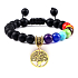 Čakrový náramok Strom života + Onyx, prírodný kameň, ručne pletený, nastaviteľná veľkosť, 8 mm guľôčka, kameň životnej sily