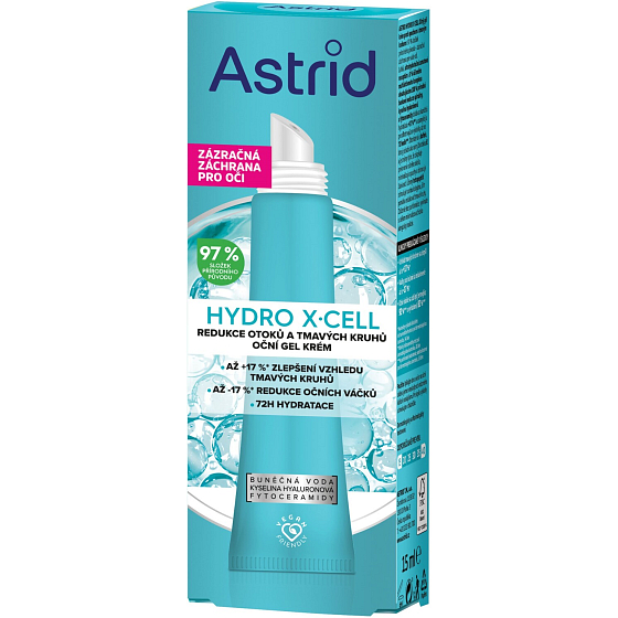 Astrid očný gél Hydro X-Cell proti opuchom a kruhom, 15 ml