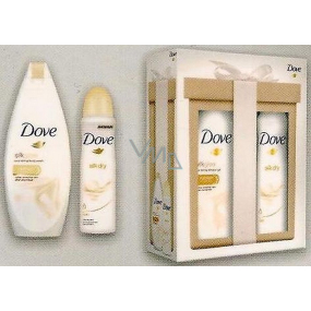 Dove Silk Glow vyživujúce sprchový gél 250 ml + Silk Dry antiperspirant dezodorant sprej pre ženy 150 ml, kozmetická sada