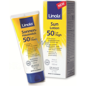 Linola Sun Lotion SPF50 opaľovací telové mlieko pre citlivú a k ekzémom náchylnú pokožku 100 ml