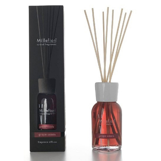 Millefiori Milano Natural Grape Cassis - Hrozno a Čierne ríbezle Difuzér 250 ml + 8 stebiel v dĺžke 30 cm do stredne veľkých priestorov vydrží minimálne 3 mesiace