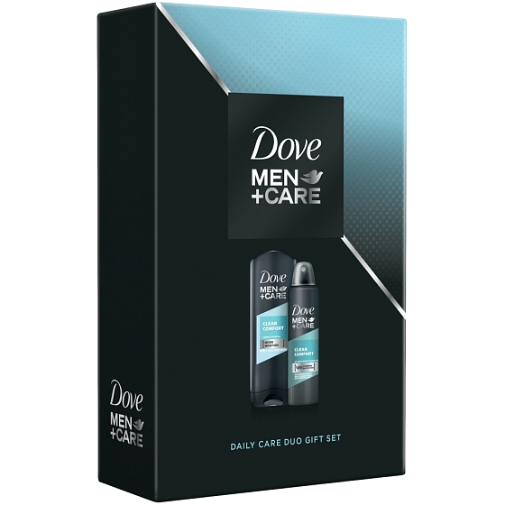 Dove Men + Care Clean Comfort sprchový gél pre mužov 250 ml + dezodorant sprej pre mužov 150 ml, kozmetická sada